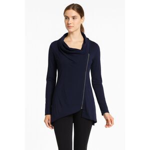 Market & Spruce Women's navy blue zip up sweater size S preppy casual modern
